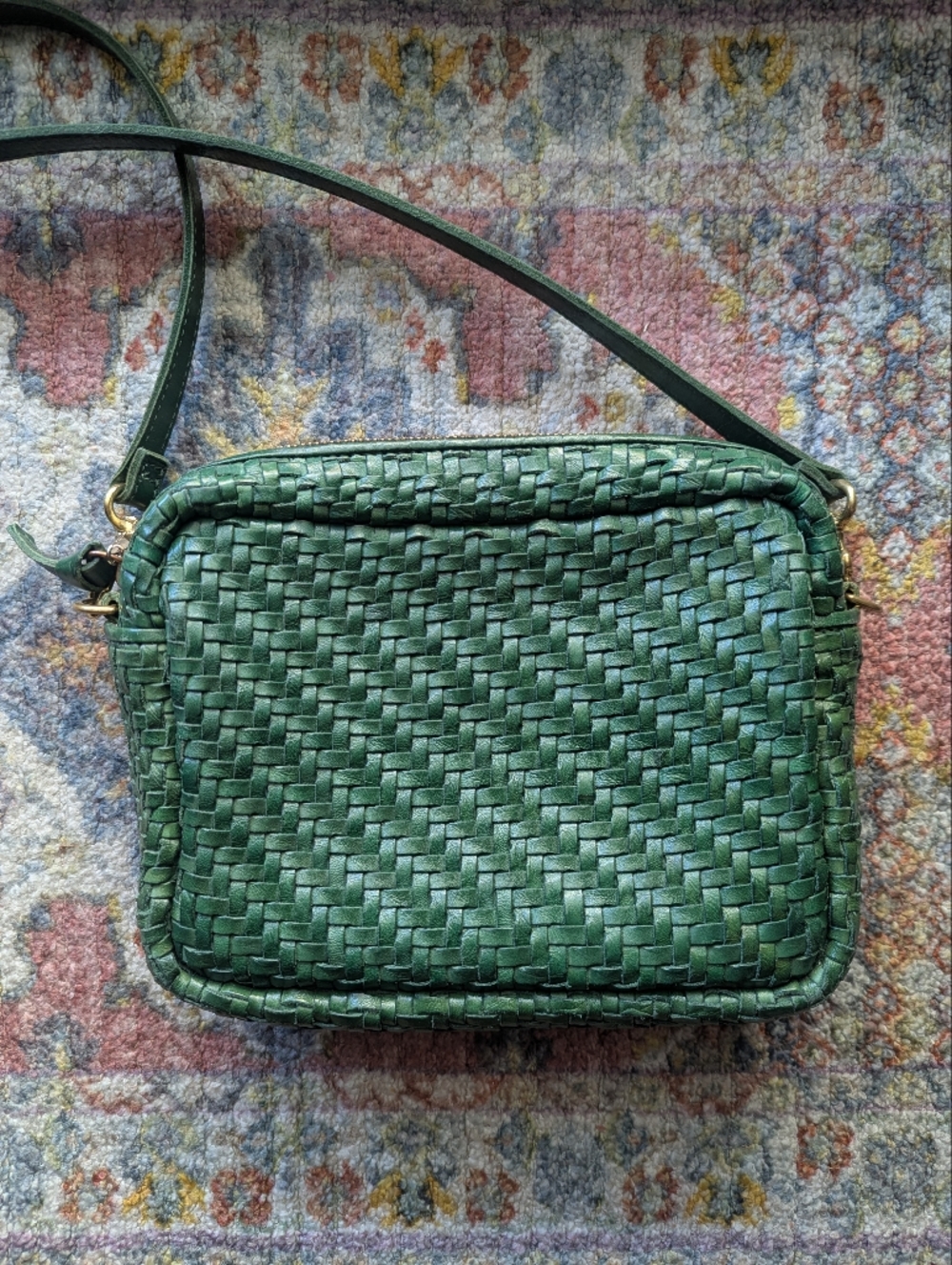 Clare V. Evergreen Woven Leather Midi Sac